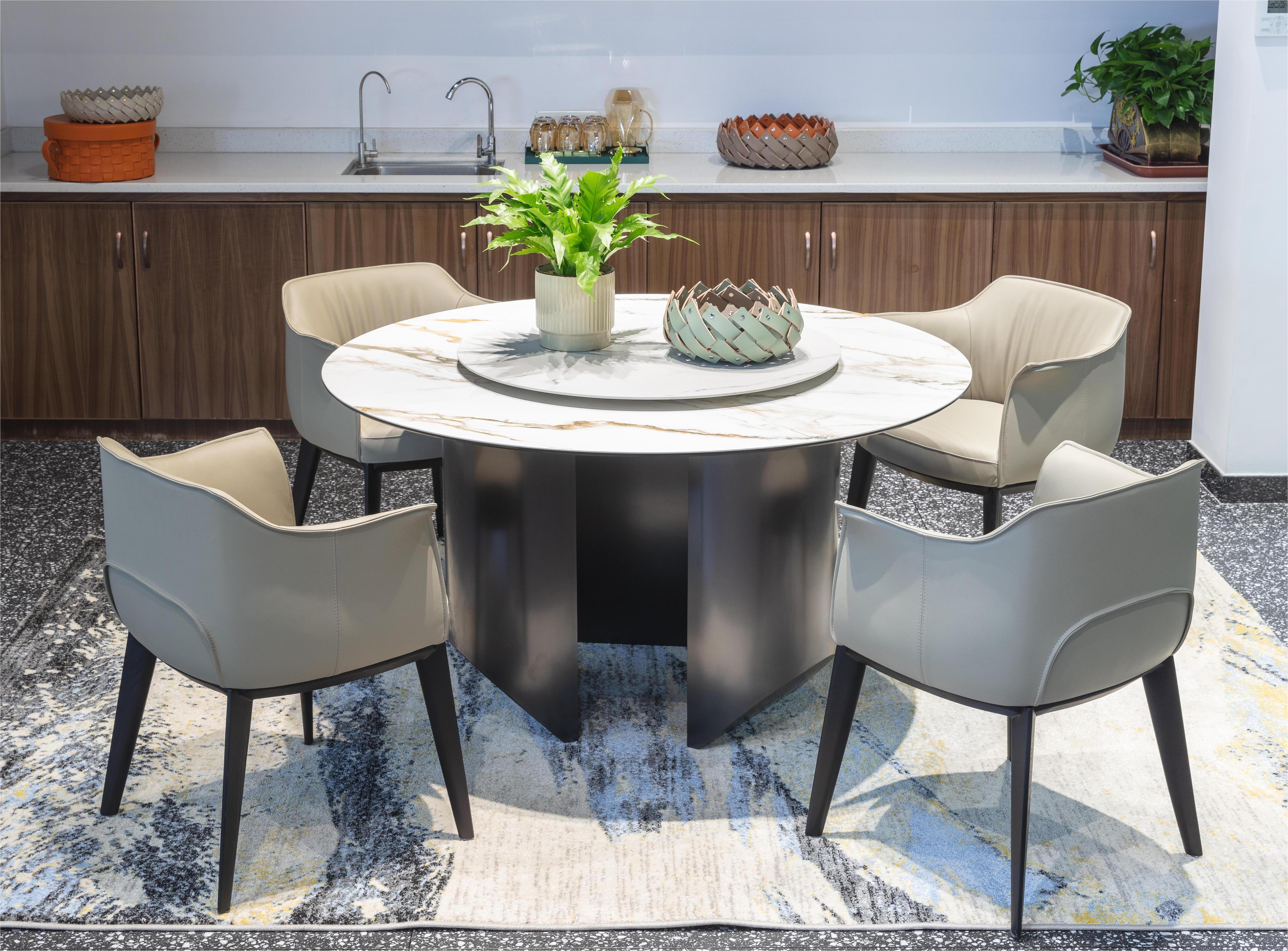 new design living room slate stone round table and chair sets Composite glass round dining table