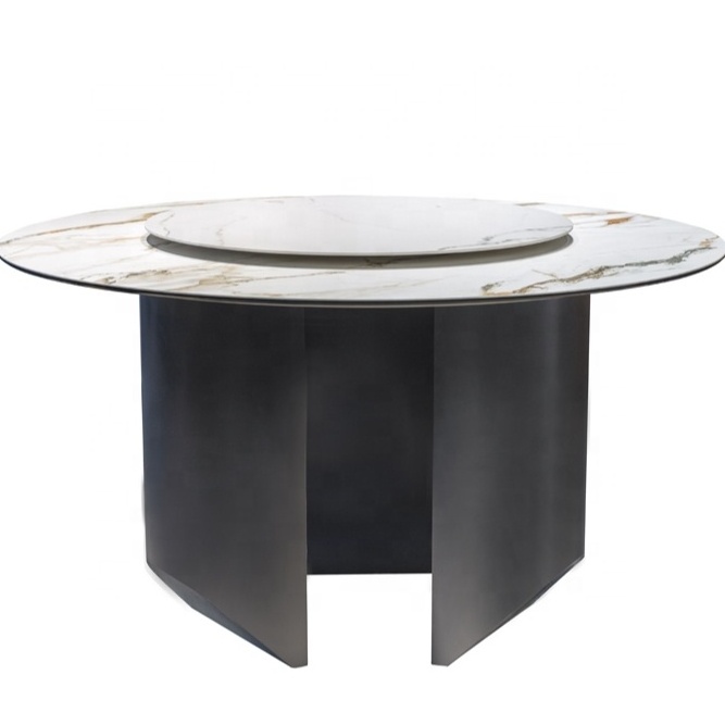 White round marble dining table with rotating centre