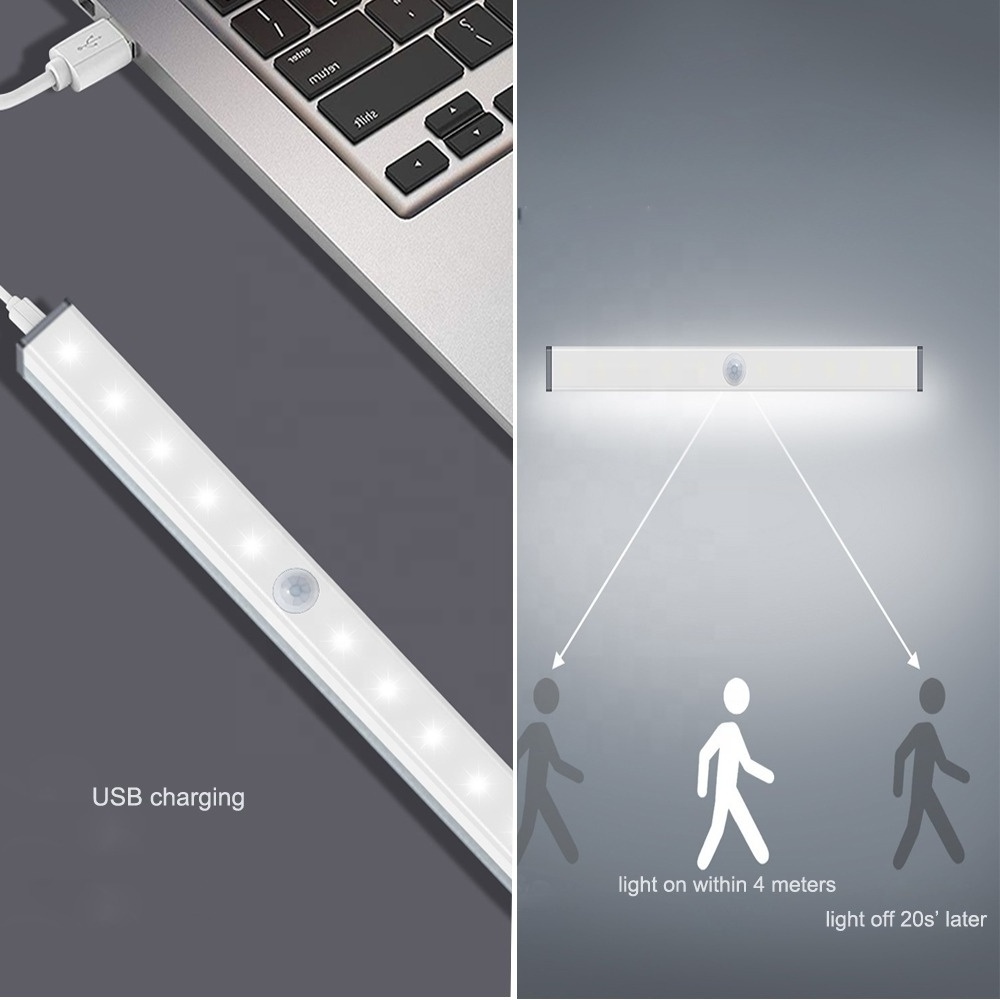 10 LEDs Wireless Closet Night Lighting 4* AAA Battery Table Cabinet Bookcase Lamp LED Motion Sensor Light