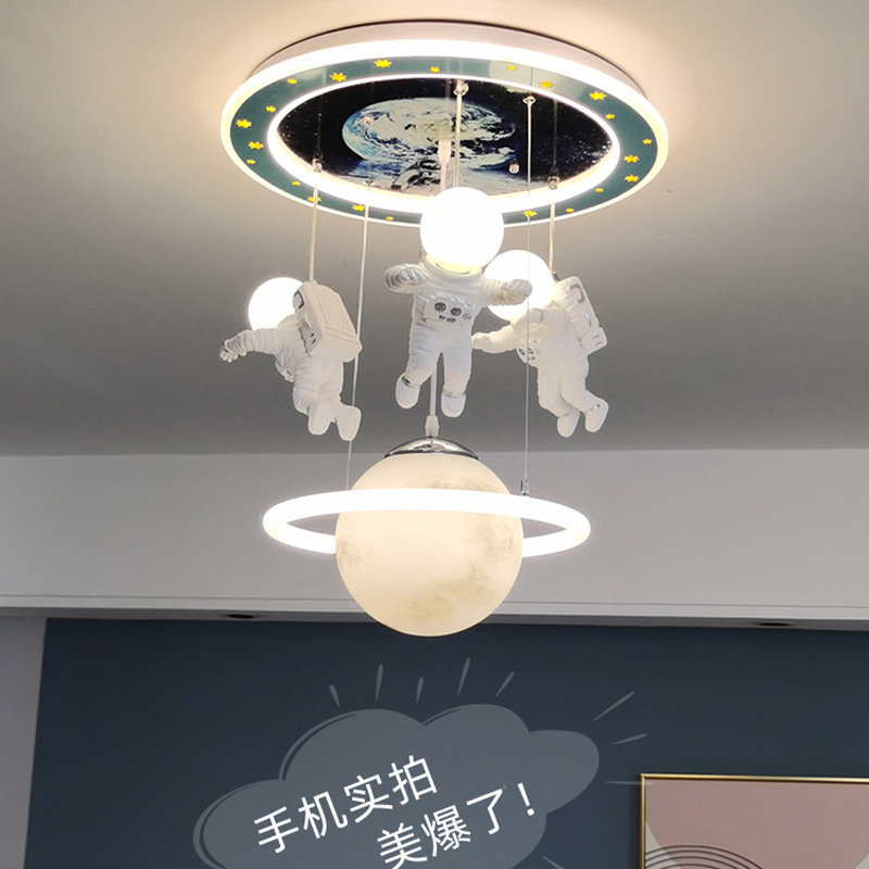 New creative boys Children star planet cartoon moon spaceman kids bedroom Chandelier ceiling light for kids