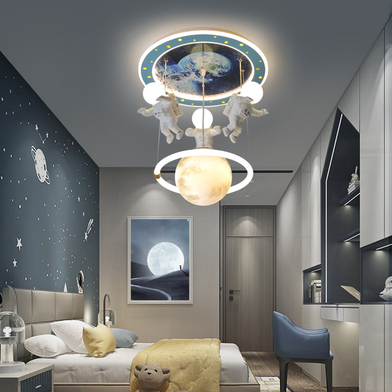 New creative boys Children star planet cartoon moon spaceman kids bedroom Chandelier ceiling light for kids