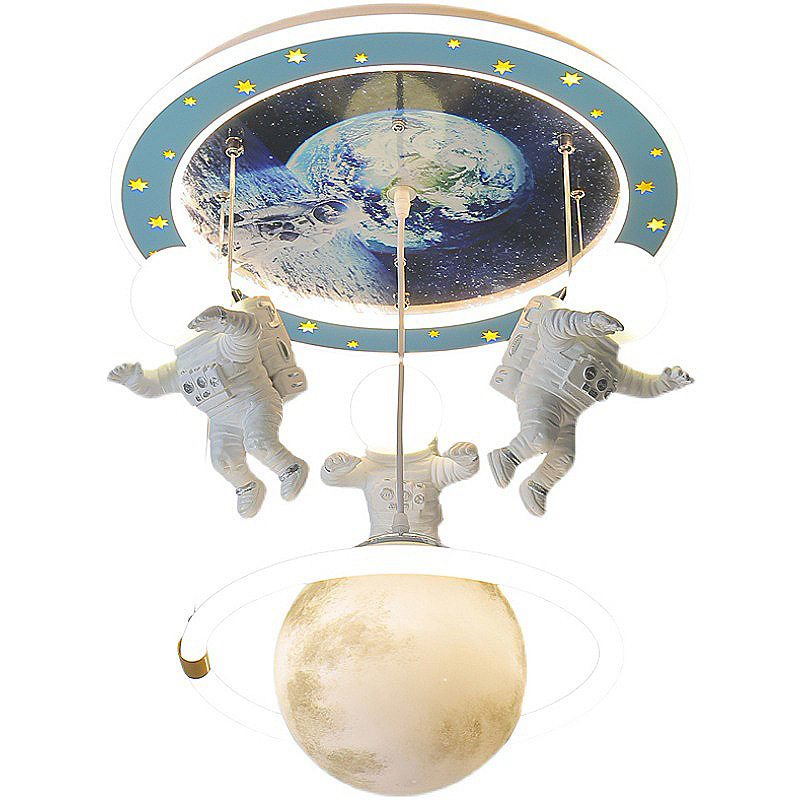 New creative boys Children star planet cartoon moon spaceman kids bedroom Chandelier ceiling light for kids