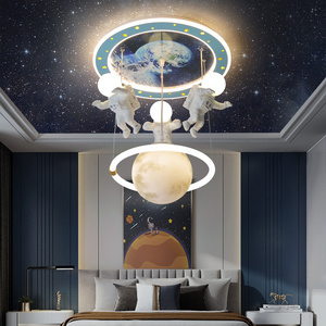 New creative boys Children star planet cartoon moon spaceman kids bedroom Chandelier ceiling light for kids