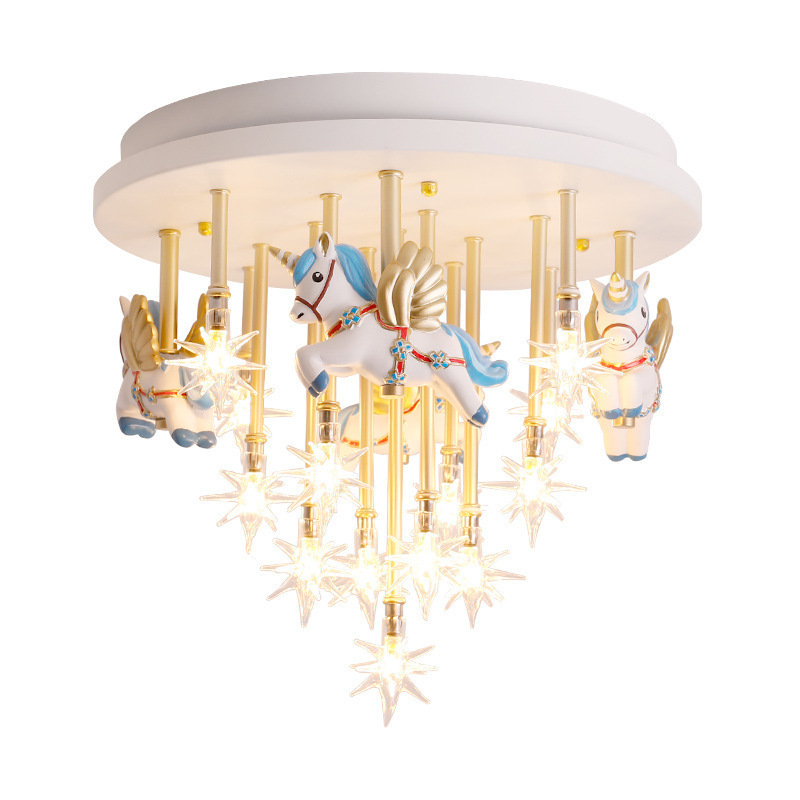 Cute go round shape LED Bedroom Lights Unicorn Chandelier ceiling Light Lamp For Baby Girls