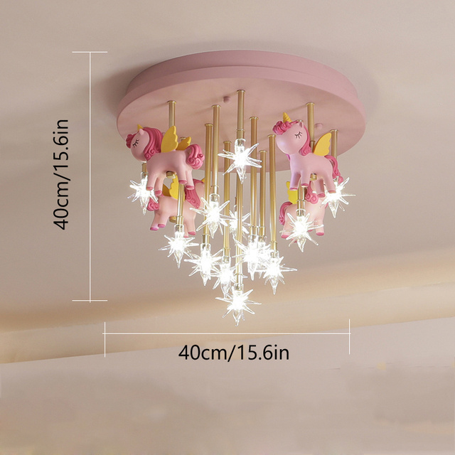 Cute go round shape LED Bedroom Lights Unicorn Chandelier ceiling Light Lamp For Baby Girls