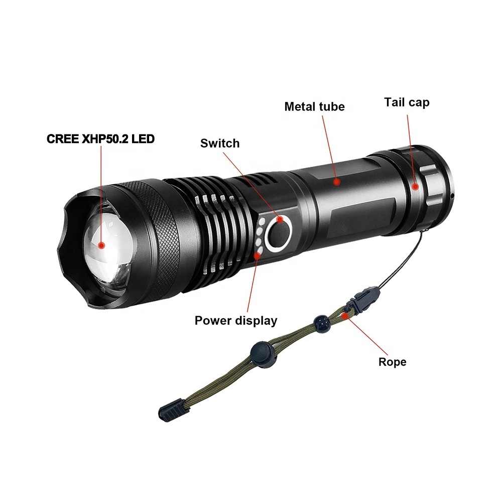 100000 Lumen Handheld Flash Light Rechargeable LED Water Resistant Camping Torches Adjustable Focus Zoom Tactical Flashlight