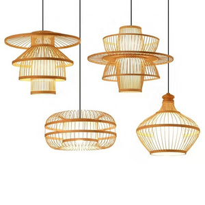 New Vintage Bamboo Wicker Rattan Wave Shade Pendant Light Hanging Ceiling Lamp Fixture home decor bamboo lampshade