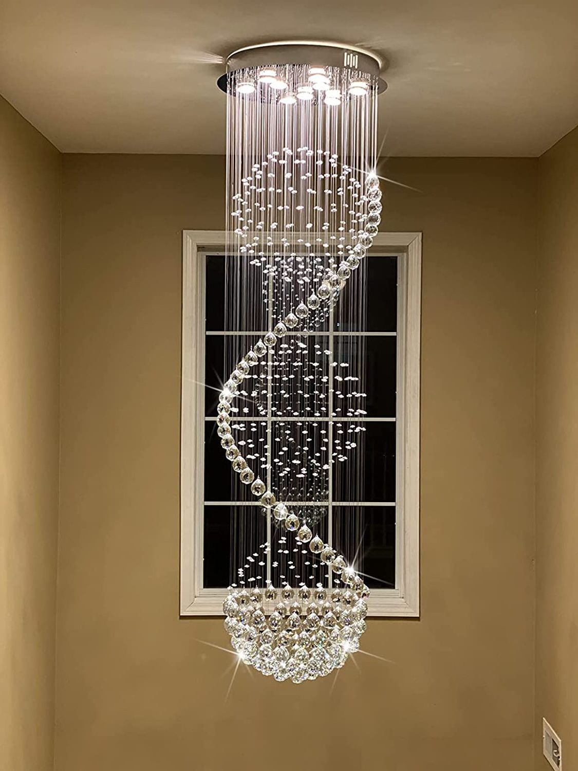 Crystal Chandelier Modern Spectacular LED Spiral Sphere Rain Drop K9 Ceiling Light Fixture for Living Room Hotel Hallway Foyer