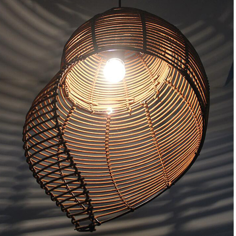 Nordic Rattan Lampshade Conch Chandelier Bamboo Pendant Light Wicker Lamp Woven Tropical For Living Room