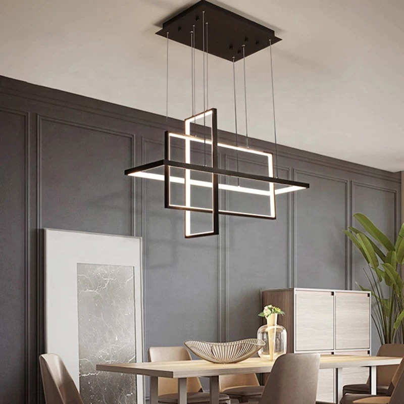 Modern Minimalist Creative Art Wrought Iron Rectangle Geometric Chandelier For Dining Room restaurant