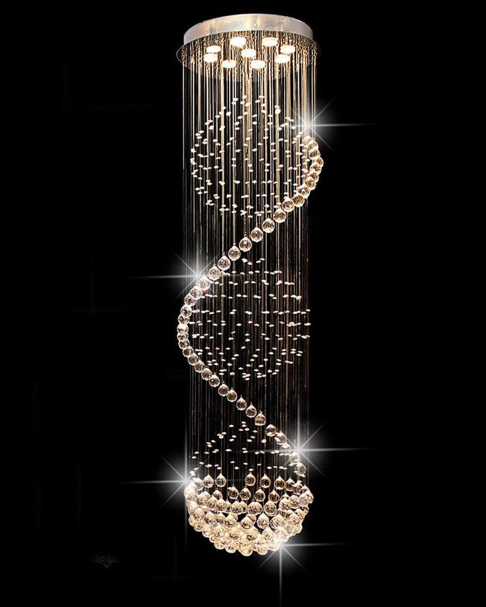 Crystal Chandelier Modern Spectacular LED Spiral Sphere Rain Drop K9 Ceiling Light Fixture for Living Room Hotel Hallway Foyer