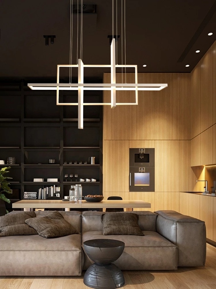 Modern Minimalist Creative Art Wrought Iron Rectangle Geometric Chandelier For Dining Room restaurant