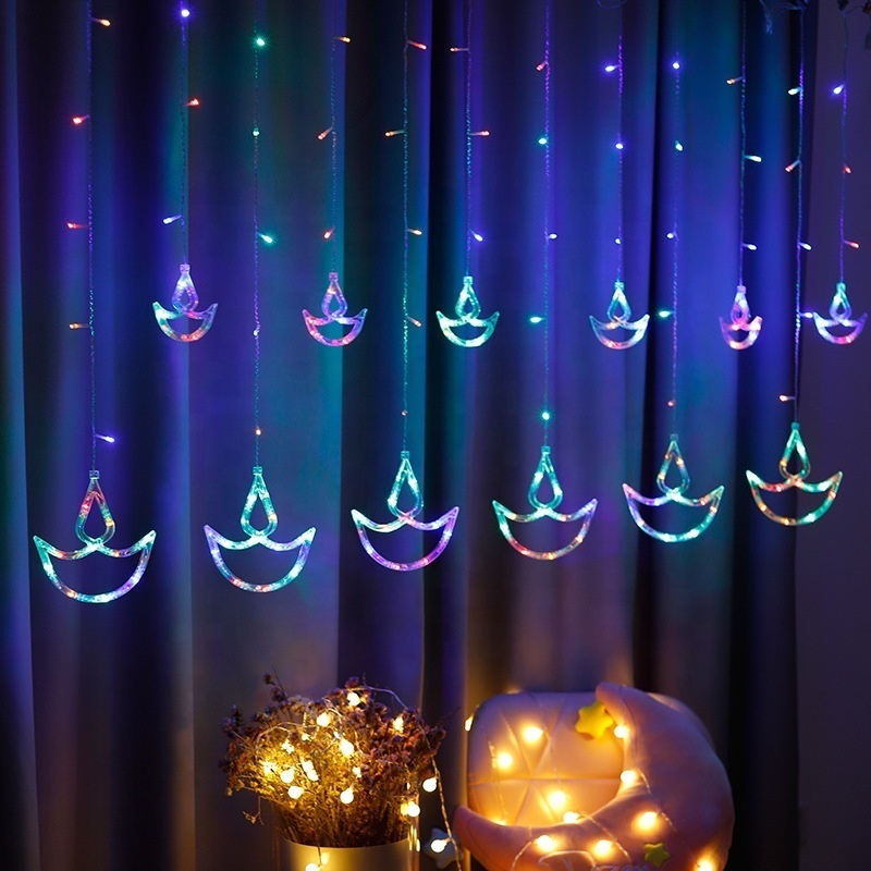 Diwali Lights Window Anchor  Boat Row Curtain Diya Lights For Ramadan