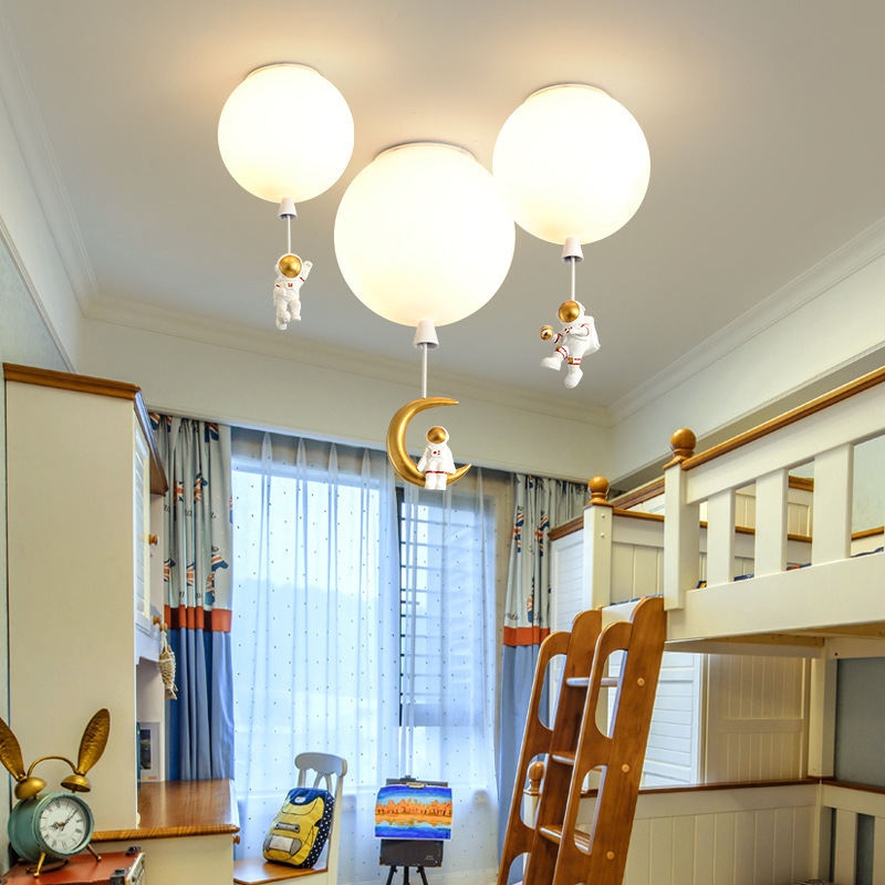 2022 boys Children star planet moon astronaut balloon spaceman kids Chandelier ceiling light for kids bedroom