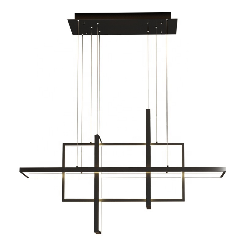 Modern Minimalist Creative Art Wrought Iron Rectangle Geometric Chandelier For Dining Room restaurant