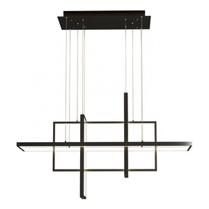 Modern Minimalist Creative Art Wrought Iron Rectangle Geometric Chandelier For Dining Room restaurant