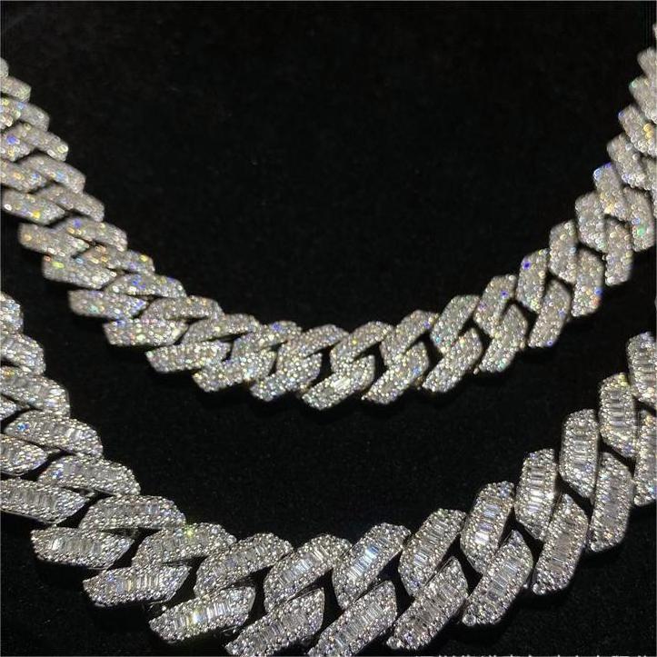 925 Sterling Silver Cuban Necklace Vvs Moissanite Diamond 14mm Link Chain Iced Out Cuban Link Chain Hip Hop Jewelry