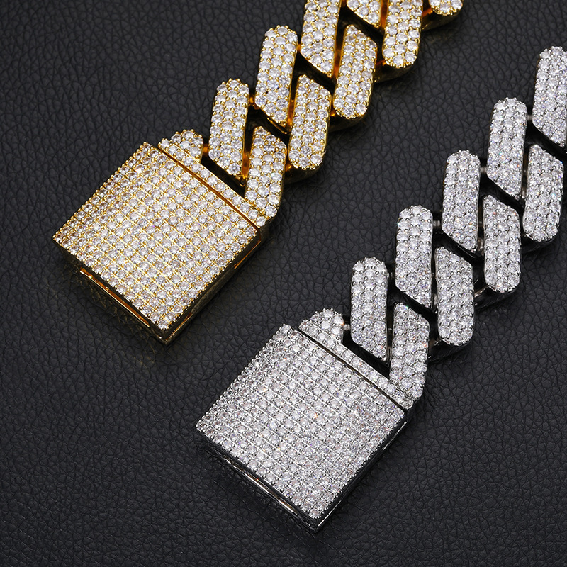 Iced Out Diamond Necklaces 30mm Prong Miami Cuban Link Chain For Men Icy Gold Plated Hip Hop Jewelry For Rapper