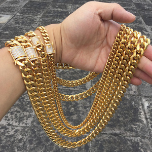 Hot sales Zirconia button 6mm 8mm 10mm 12mm 14k 18k gold plated stainless steel cuban link chain necklace