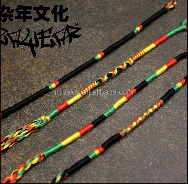 fashion handmade jamaican reggae design rasta woven bracelet black red yellow green Cotton String Hand Woven Bracelets