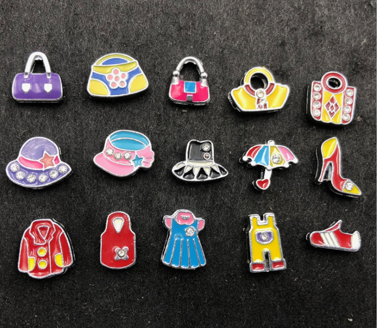 various color enamel lady bag hat shoes slide charms 8mm DIY slide charms for bracelets watch bands colorful slide charms