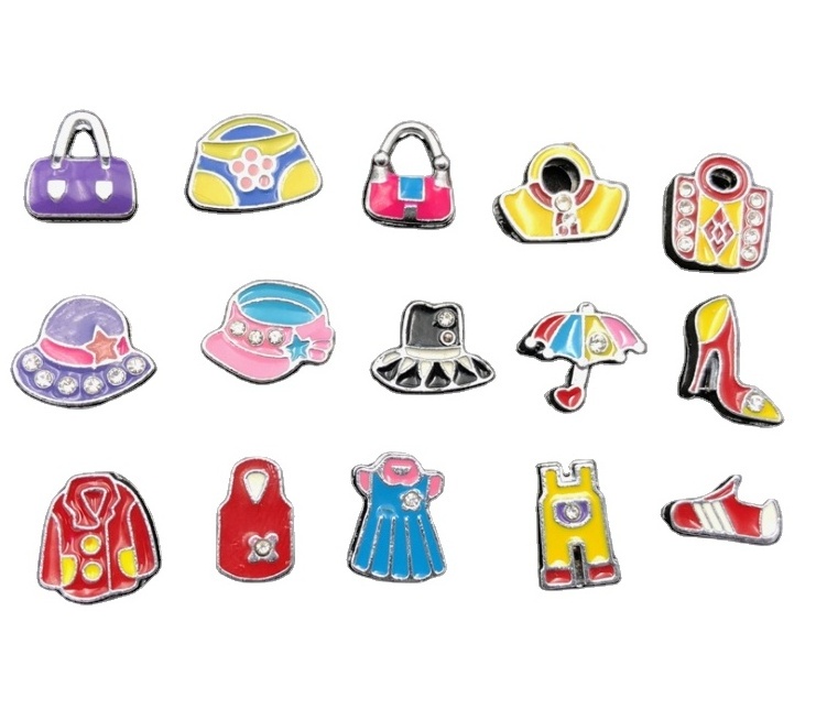 various color enamel lady bag hat shoes slide charms 8mm DIY slide charms for bracelets watch bands colorful slide charms