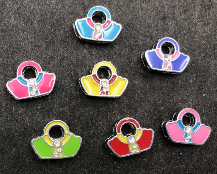 various color enamel lady bag hat shoes slide charms 8mm DIY slide charms for bracelets watch bands colorful slide charms