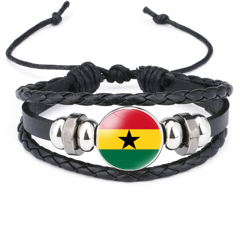 Various African Country Flag Logo Leather Bracelets Glass Gem Ivory Coast Libya Nigeria Ghana Senegal flag Bracelet Sports Gifts