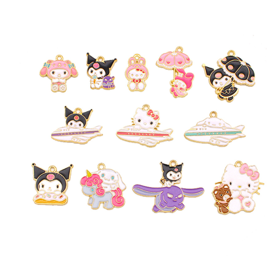 Little Girl Hot Cute Cartoon Charms Sanrio Kuromi Enamel Metal Cartoon Charms for Kids Bracelets Children Jewelry Making