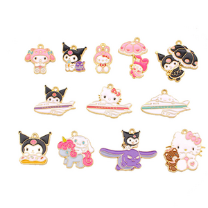 Little Girl Hot Cute Cartoon Charms Sanrio Kuromi Enamel Metal Cartoon Charms for Kids Bracelets Children Jewelry Making