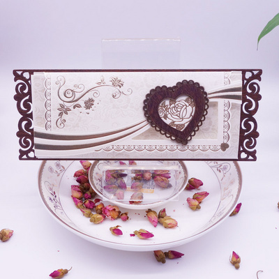 High end Wooden Heart Style Wedding Invitation Cards Creative Greeting Cards European Style Gold Stamp Invitation Cards