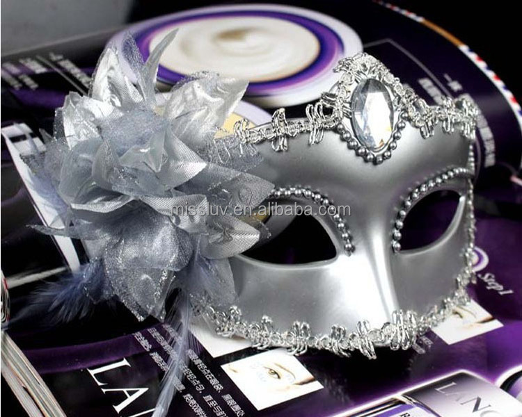 wholesale venetian white masks decorative with feather white masquerade masks