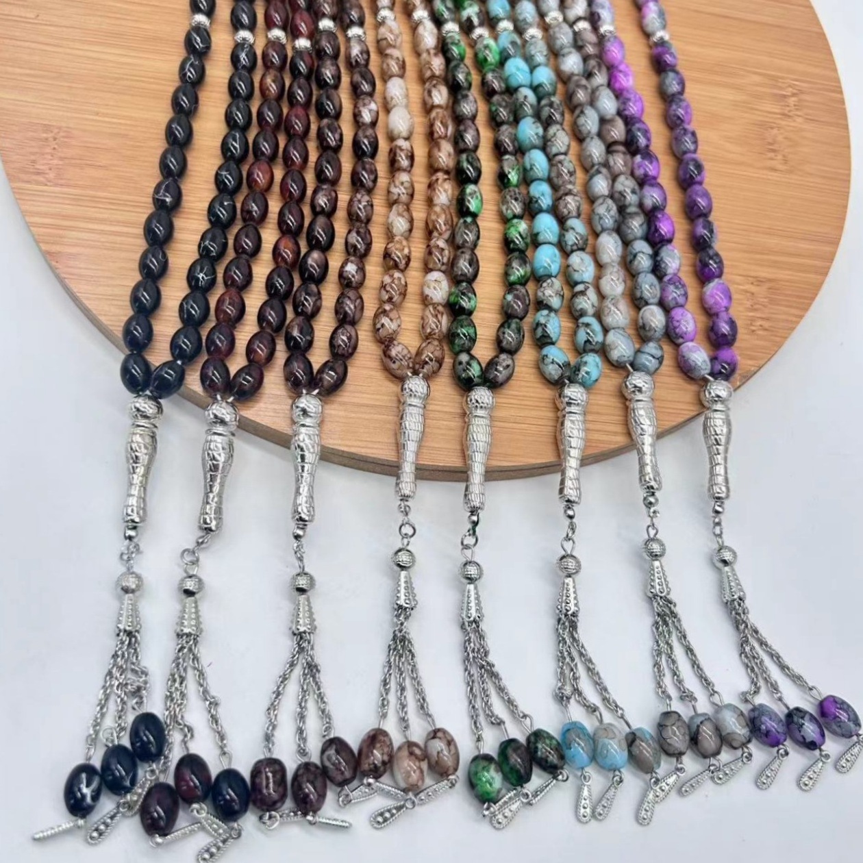 8*11mm Oval Multicolored Glass Beaded Muslim Rosary Prayer Accessory Arabian Tassel 33 Beads Islamic Muslim Prayer jewelry Gifts