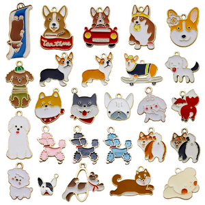 Assorted Color Enamel Alloy Metal Dog Pendant Charms Cartoon Dog Pet charms for Earrings Bracelets Keychain  DIY Jewelry making