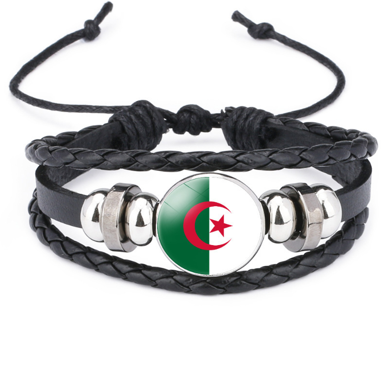 Various African Country Flag Logo Leather Bracelets Glass Gem Ivory Coast Libya Nigeria Ghana Senegal flag Bracelet Sports Gifts