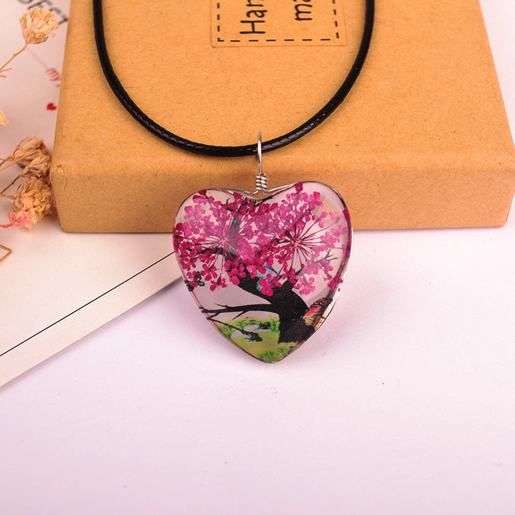 Girls Dried Flower Tree Unique Heart Necklace Jewelry  Family tree Life Tree Flower Heart Necklace Sisters Mom Gifts