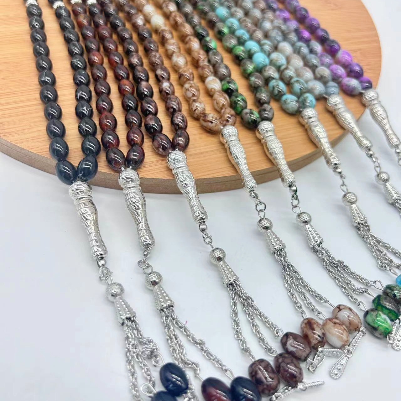 8*11mm Oval Multicolored Glass Beaded Muslim Rosary Prayer Accessory Arabian Tassel 33 Beads Islamic Muslim Prayer jewelry Gifts