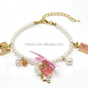 Stylish Luxurious Pearl Bracelet w/ Charming Perfume Bottle,Girls Pearl Stretch Bracelets