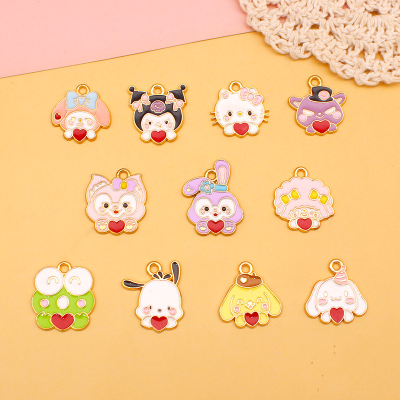 Hot colorful Cartoon Charms Little Girl Heart Cartoon Cat Dog Animal Enamel Metal Alloy Charms for Kids Children Jewelry Making