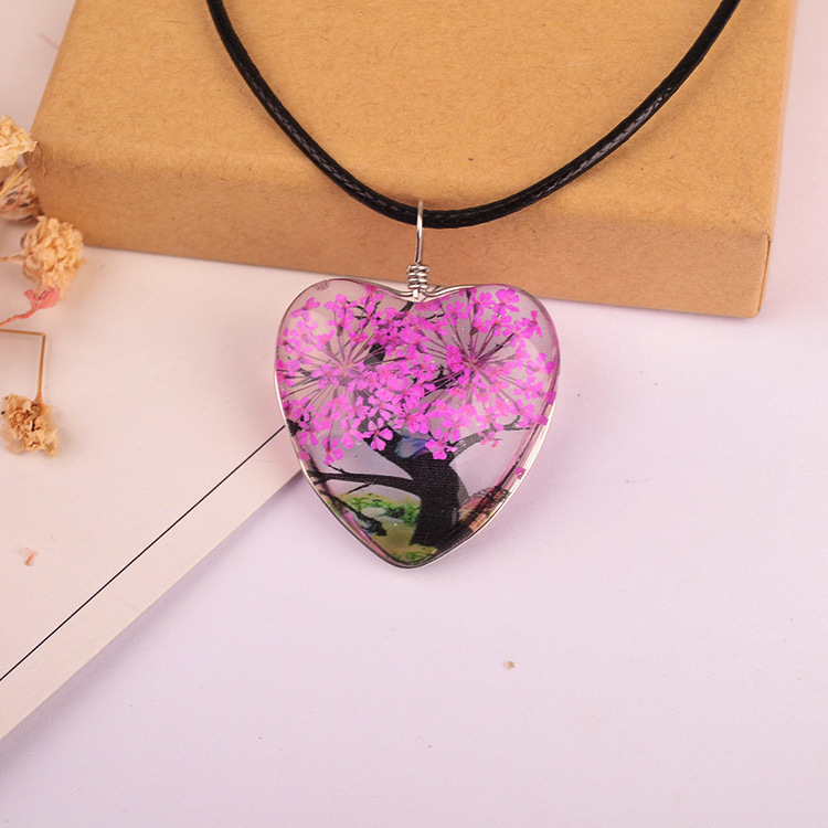 Girls Dried Flower Tree Unique Heart Necklace Jewelry  Family tree Life Tree Flower Heart Necklace Sisters Mom Gifts