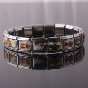 Stainless steel Jesus bracelet elastic energy Christian religious link italian charms bracelet