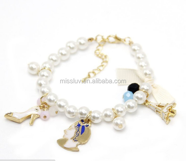 Stylish Luxurious Pearl Bracelet w/ Charming Perfume Bottle,Girls Pearl Stretch Bracelets