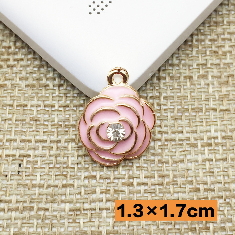 DIY metal alloy enamel rose flower charms for bracelet jewelry making multi-layer rose flower charms with crystal