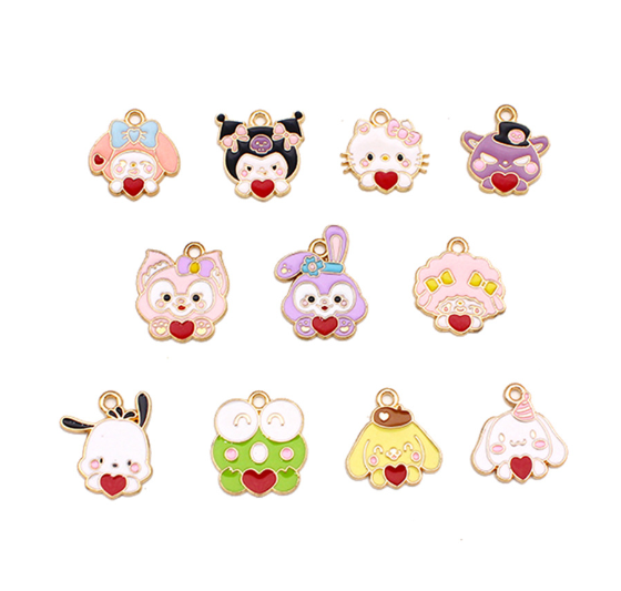 Hot colorful Cartoon Charms Little Girl Heart Cartoon Cat Dog Animal Enamel Metal Alloy Charms for Kids Children Jewelry Making