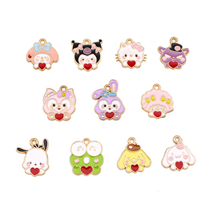 Hot colorful Cartoon Charms Little Girl Heart Cartoon Cat Dog Animal Enamel Metal Alloy Charms for Kids Children Jewelry Making