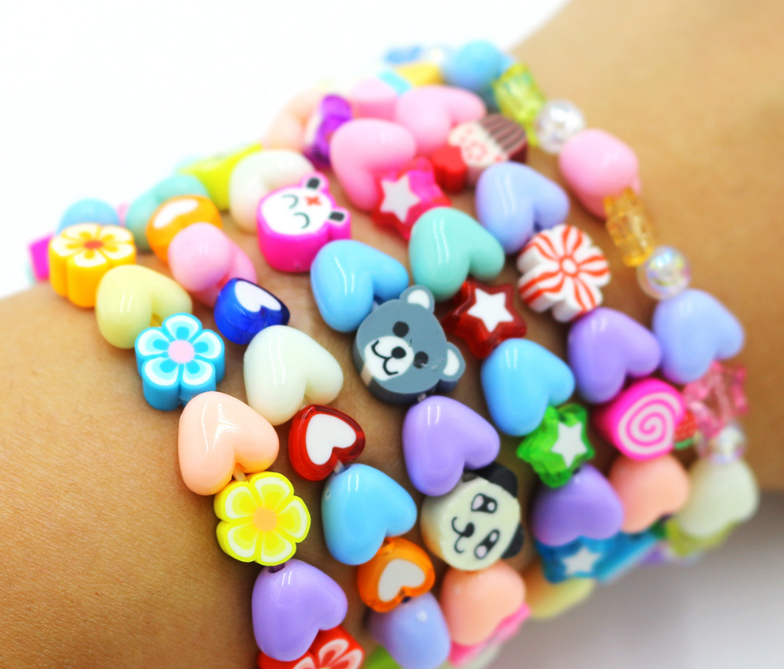 Baby Children fruit icecream animal heart bracelets stretchable kids polymer clay cartoon beads bracelets summer jewelry gifts