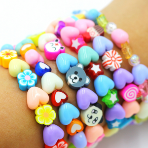 Baby Children fruit icecream animal heart bracelets stretchable kids polymer clay cartoon beads bracelets summer jewelry gifts