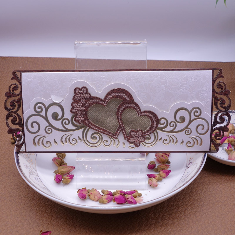 High end Wooden Heart Style Wedding Invitation Cards Creative Greeting Cards European Style Gold Stamp Invitation Cards