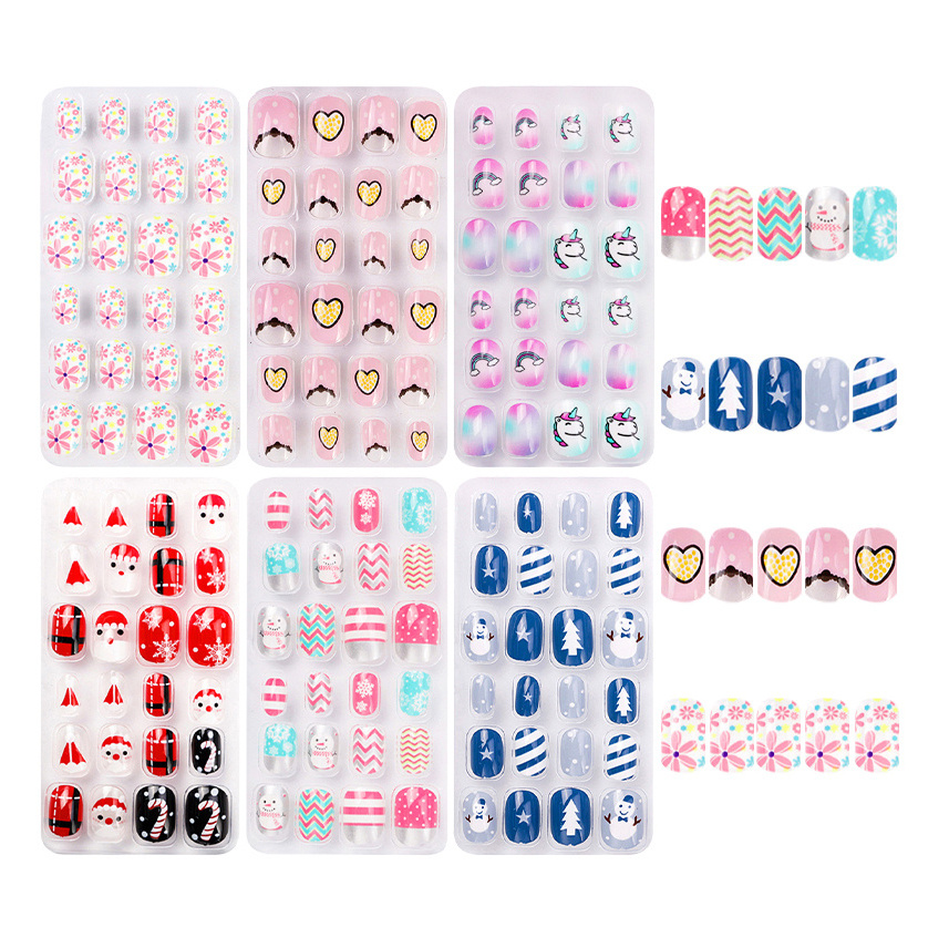 Wholesale Cute Kids Press On Nails Colorful Vegan Ready To Wear False Nails With Glue Pre-Glued Fake Nails For Kids