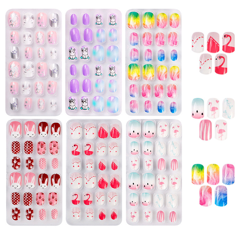 Wholesale Cute Kids Press On Nails Colorful Vegan Ready To Wear False Nails With Glue Pre-Glued Fake Nails For Kids